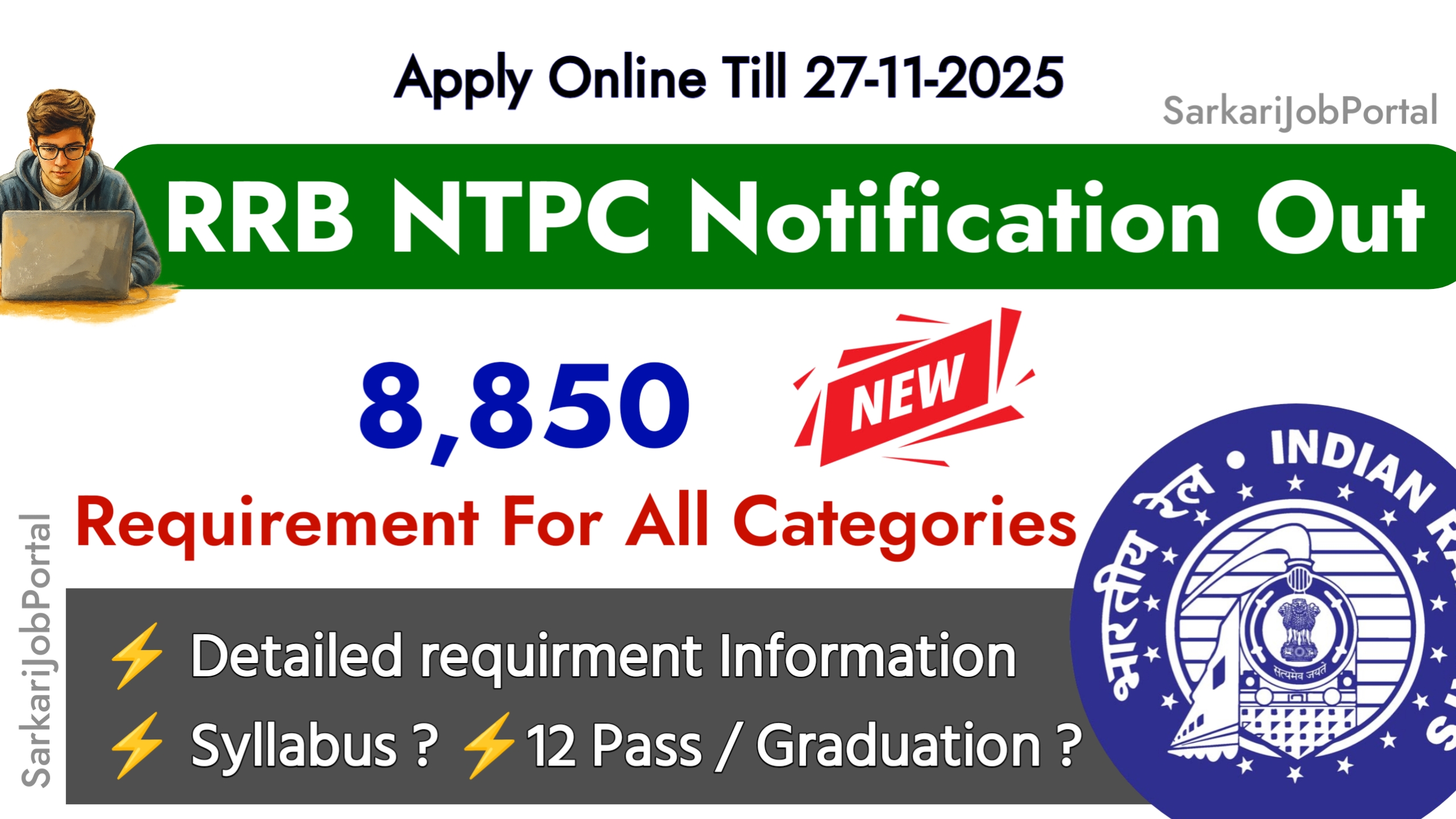 Read more about the article RRB NTPC Notification Out (8850 Posts) Apply Online 2025-26