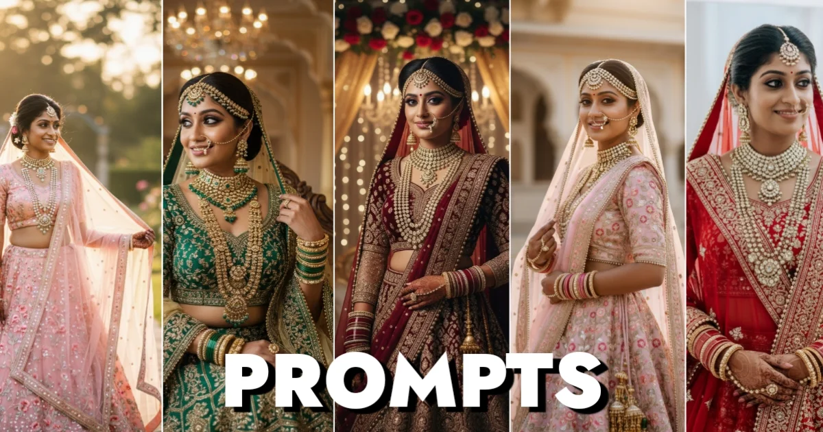 Read more about the article Top 5 Trending Gemini AI Wedding Photo Prompts for Bride – अपनी सेल्फी को रॉयल दुल्हन पोर्ट्रेट में बदलें (4K HD Realistic Edition)